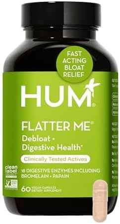HUM Flatter Me Digestive Enzymes Bloating Supplement - Fast-Acting Bloat Relief for Digestive Health & Debloating Multi Enzyme | Bloat Pills, Anti Bloat Pills, Vegan 60 Servings