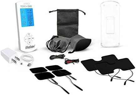 iReliev TENS Unit + EMS Muscle Stimulator Comes with 14 Therapy Modes, Premium Pain Relief and Recovery System, Rechargeable, Large Back Lit Display, Large and Small Electrode Pads