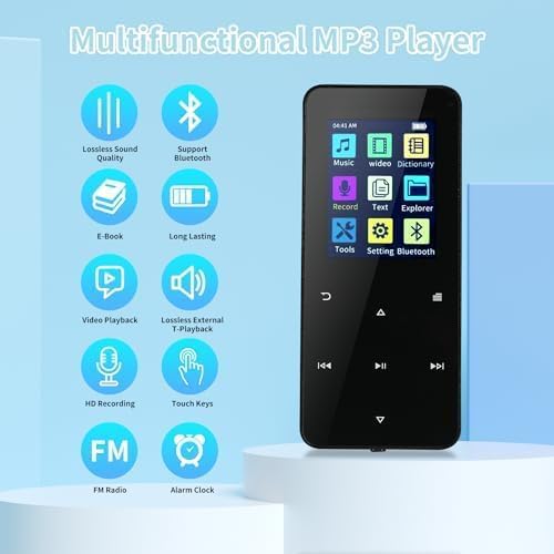 144GB MP3 Player, with Bluetooth 5.2, HiFi Sound,FM Radio, Voice Recorder, E-Book, Earphones Included,Portable Music Player for Kids ,Mini Design Ideal for Sport