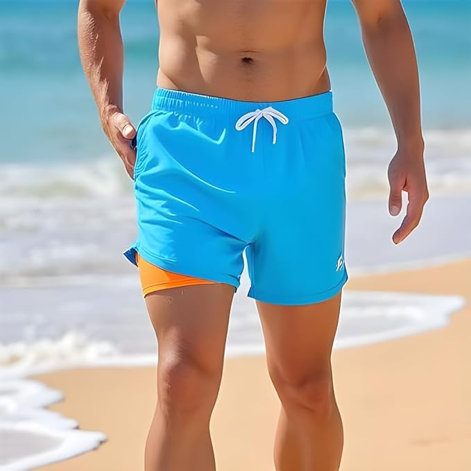 INGEAR Men's Athletic Stretch Workout Shorts Gym Quick Dry Running Trunks Boxer Lining