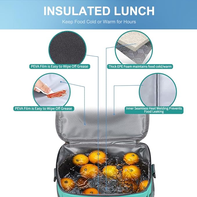 iknoe Large Foldable Cooler Bag, 8.5L Insulated Lunch Bag, Leakproof Lunch Cooler Tote with Multi-Bag Design Suitable for Beach, Picnic and Office Use,Mint Green 15-Can