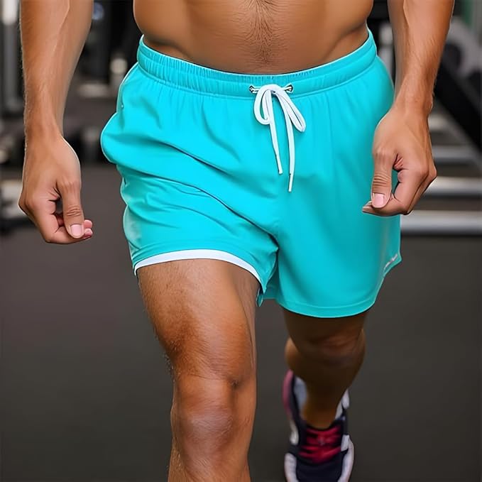 INGEAR Men's Athletic Stretch Workout Shorts Gym Quick Dry Running Trunks Boxer Lining