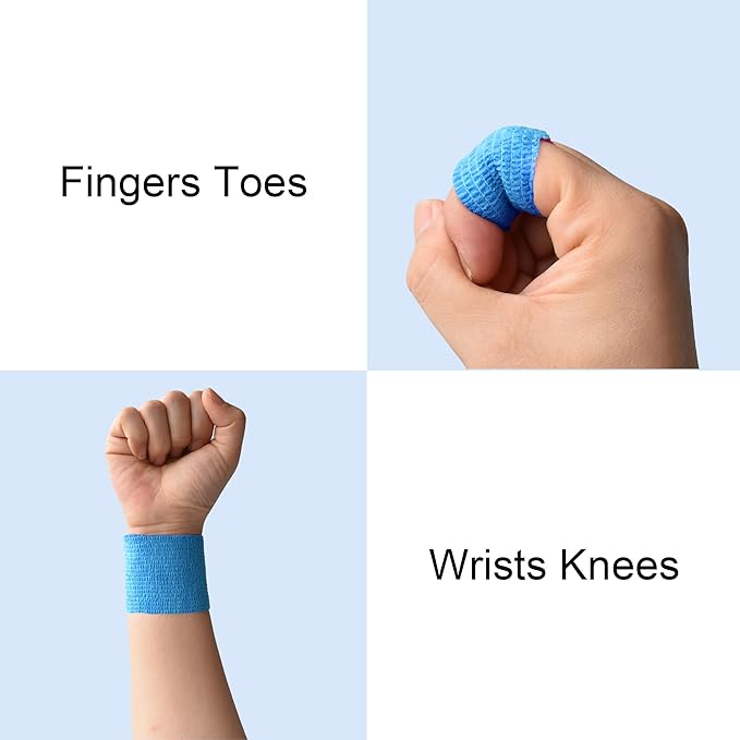 10 Pack Self Adherent Bandage Wrap Elastic Cohesive Bandage Self Adhesive Tape Vet Wrap Tape 2 Size (8Pack 2'' and 2Pack 1''), Light Blue