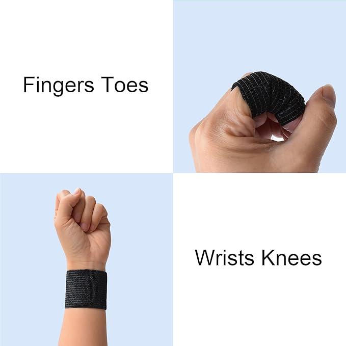 10 Pack Self Adherent Bandage Wrap Elastic Cohesive Bandage Self Adhesive Tape Vet Wrap Tape 2 Size (8Pack 2'' and 2Pack 1''), Black