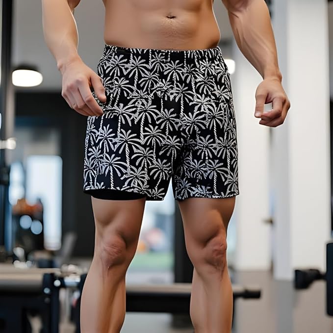 INGEAR Men's Athletic Stretch Workout Shorts Gym Quick Dry Running Trunks Boxer Lining