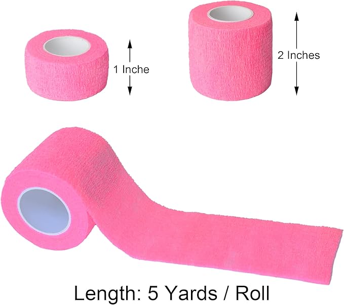 10 Pack Self Adherent Bandage Wrap Elastic Cohesive Bandage Self Adhesive Tape Vet Wrap Tape 2 Size (8Pack 2'' and 2Pack 1''), Pink