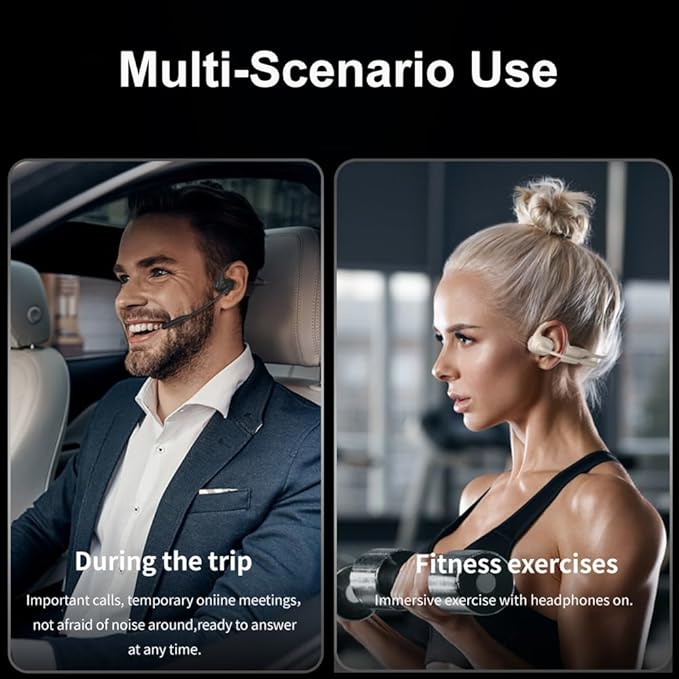 IHAO Open Ear Air Conduction Bluetooth Headphone Dual Mic Rotatable Boom Mic Active Noise Cancellation IPX5 Waterproof Bluetooth 5.4 Pain-Free Design for Sports Work Outdoor Activities-DG09 White