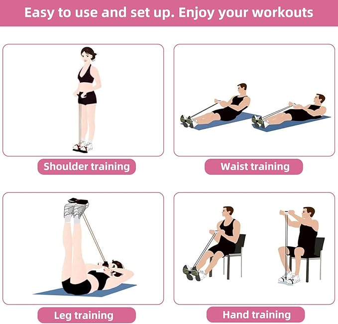 Multi-Function Tension Rope – 4 Tube Resistance Bands with Handles – Sit Up Exercise Equipment Home Gym Tummy Trainer for Men Women