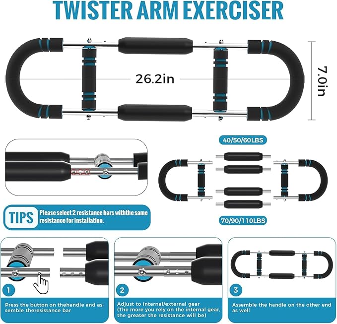 2025 Pro Saker Twister Arm Trainer - 40-100lb Adjustable Power Twister Bar for Chest, Shoulder & Arm Workout, Portable Detachable Upper Body Fitness Equipment for Home/Gym