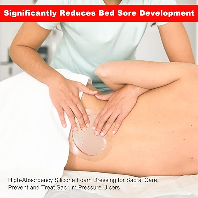 7"x7" (Pack of 10) Wound Silicone Sacral Foam Dressing Sacrum Foam Adhesive with Border - Waterproof Absorbent Breathable Bed Sore Pressure Pads