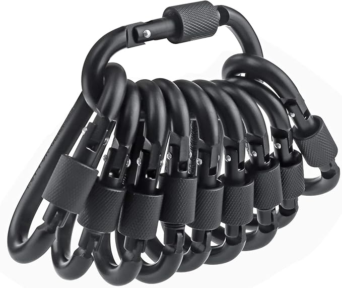 10 Pack Aluminum D Ring Key Rings Hiking Clips Locking Carabiner for Hiking Camping Fishing and Outdoor Use,Clips with Screw Gate Multicolored