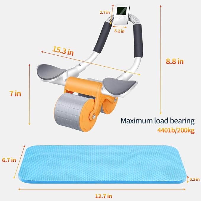 2024 New Ab Roller Wheel with Timer & Knee Mat,Automatic Rebound Abdominal Wheel with Elbow Support Ab Workout Equipment for Strengthening Core Muscles Abs Exercise Roller for Women Men