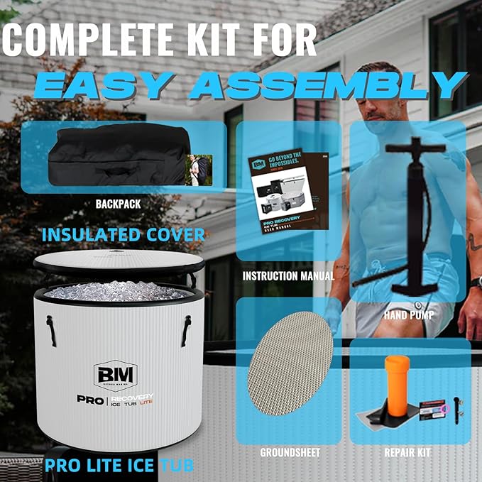 Inflatable Ice Bath Tub for Athletes, Cold Plunge Recovery Tub with Insulated Lid, EVA Groundsheet, Backpack, 115 Gallon Capacity, 37.4" x 37.4" x 29.53", Portable Durable Design