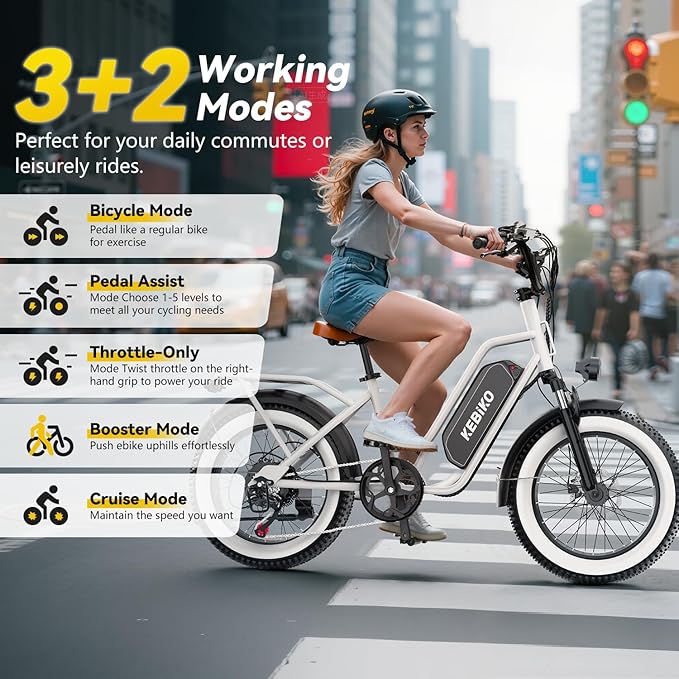 1500W Electric Bike for Adults,48V 20/60Ah Removable Battery Max Range 80Miles & 30MPH Electric Bicycle,20''ร4" Fat Tire Ebike,Adult Electric Bicycles for Commute Beach Snow,E-Bike UL Certified