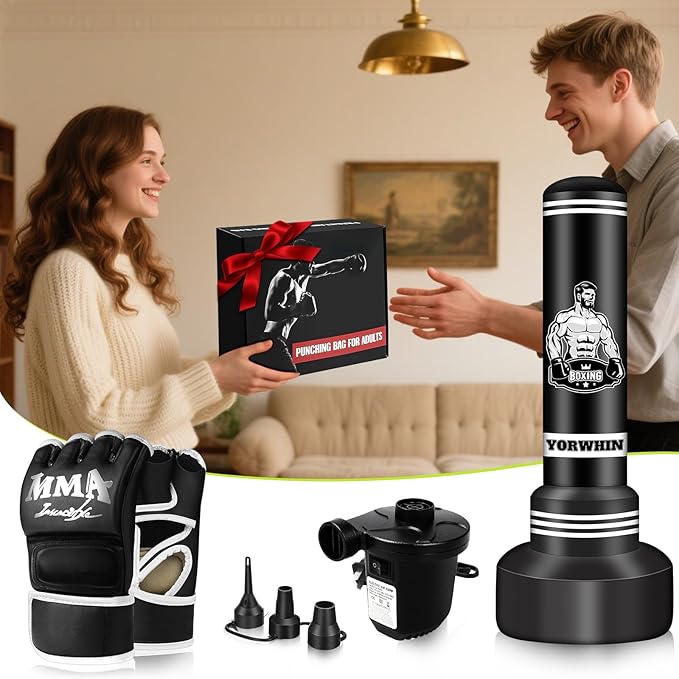 Heavy Punching Bag for Adults Teens, 70'' Standing Boxing Kicking Bag Freestanding Heavy Bag with Gloves and Electric Air Pump, Men Kickboxing Bags for Beginners Training MMA Muay Thai Fitness