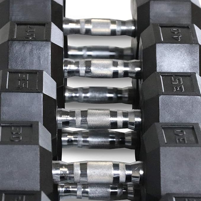 WF Athletic Supply Rubber Coated Hex Dumbbell Set with Two Tier Premium Storage Rack Built for Strength Building, Weight Loss & Home Gym ā Multiple Sets Available