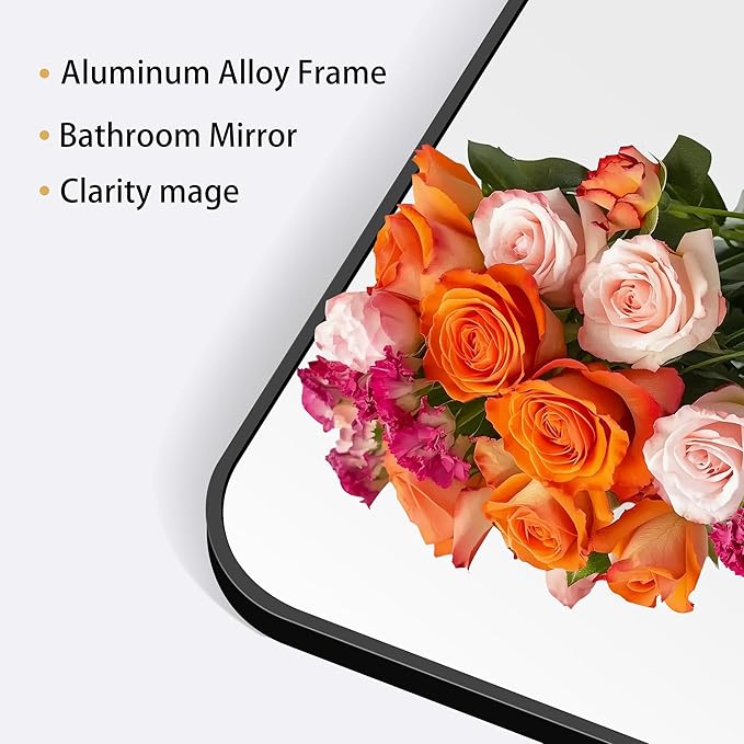 60" x 20"Bathroom Mirror, Matte Black Wall Mirror with Metal Frame, Decorative Rectangular Vanity Mirror for Bedroom Bathroom Living Room Entryway (Horizontal/Vertical)