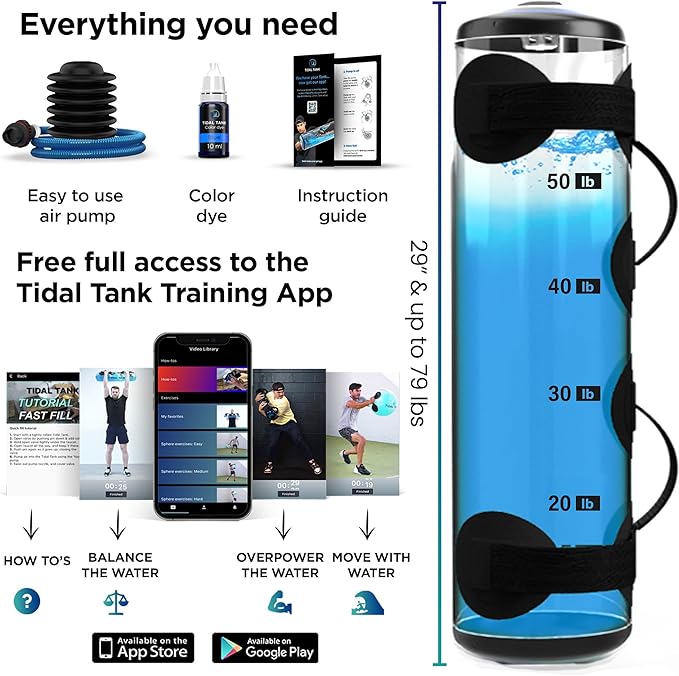 Tube - The Original Aqua Bag - Water Weight Bag up to 49 lbs - Adjustable Workout Sand Bags Weights Alternative - Portable Sandbag Fitness Equipment Set for Home Exercise Gym- Including App