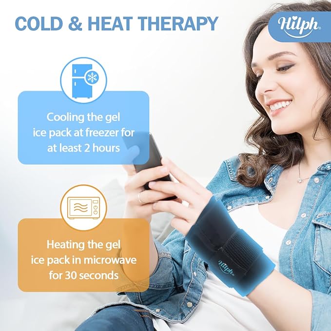 Hilph Thumb Wrist Ice Pack Wrap for Carpal Tunnel & Tenosynovitis with Thumb Splint Support, Soft Gel Wrist Ice Sleeve for Hand Hot Cold Therapy, Arthritis, Tendonitis, Mommy Wrist, Sports Injuries
