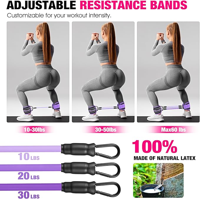 Ankle Resistance Bands with Cuffs, Ankle Bands for Working Out, Ankle Resistance Band for Leg, Booty Workout Equipment for Kickbacks Hip Fitness Training, Exercise Bands for Butt Lift Women