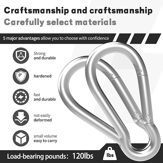 400PCS M4 Spring Snap Hook Carabiner, Heavy Duty Galvanized Steel Carabiner Clip, 110LBS Holding Capacity Spring Clips for Hammock Swing Outdoor Travel