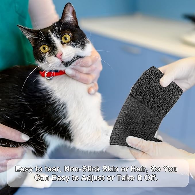 48 Pack Self Adhesive Bandage Wrap, 2” x 5 Yards Cohesive Medical Tape Elastic Grip Tape Black Sports Tape Athletic for Ankle, Wrist Sprains, Pet First Aid (Black)