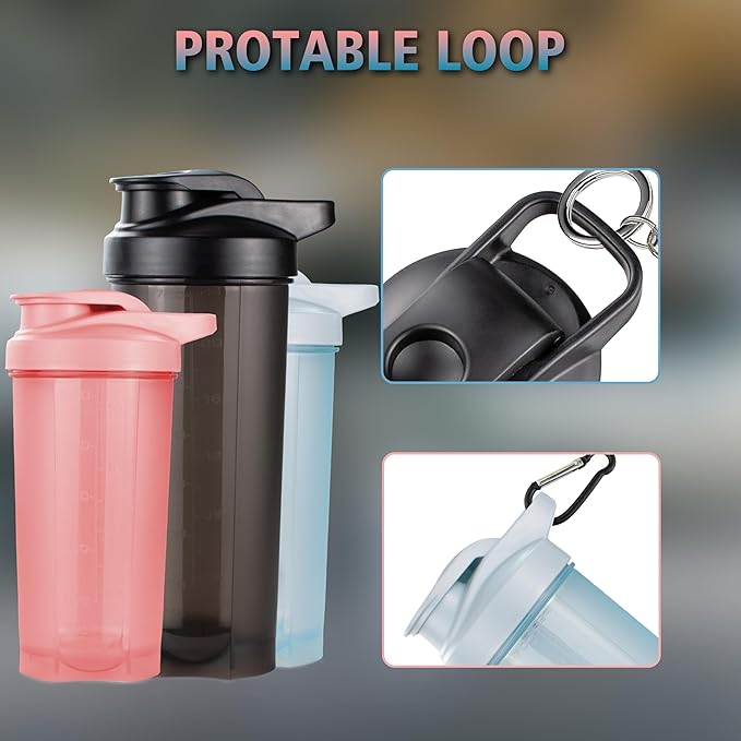 6 Pack Protein Shaker Bottles for Protein Mixes, Shaker Cups for Protein Shakes, 3 pcs 24 oz and 3 pcs 20 oz (Multicolor)