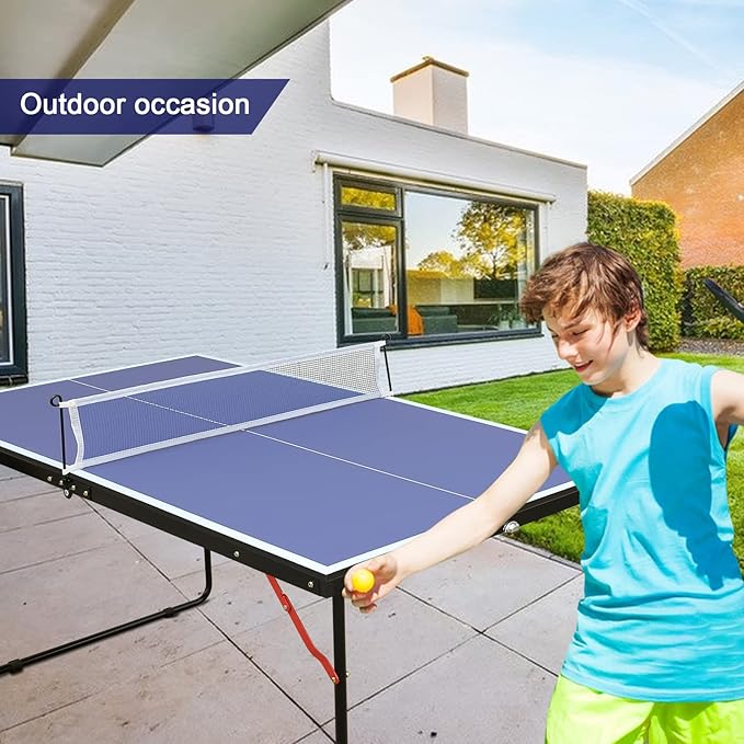 4.5FT/6FT/8FT Mid-Size Table Tennis Table Ping-Pong Table Set Foldable & Portable Table Indoor Outdoor for Family Game
