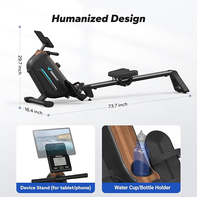MERACH Rowing Machines for Home, Powerful Electromagnetic Row Machine with 51.2" Extended Rail, 16-Level Handle Resistance Adjustment Rower, 350 LBS Load Capacity, Ergonomic Comfort Seat, Easy Storage