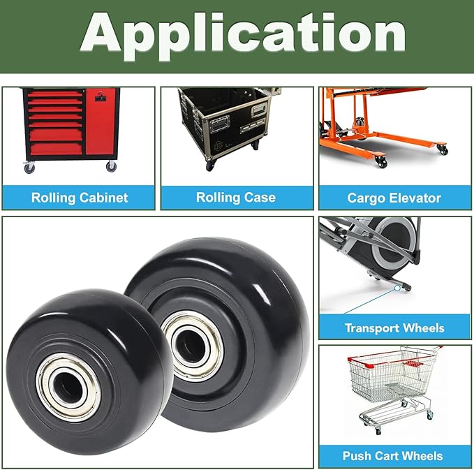 2.5" x 1.25" 4Pcs Push Cart Wheels 2.5 Inch PU Caster Wheels Just Wheel, 3/8" axle Small Plate Casters, Roller Wheel with Bearing Replacement Wheels for Laundry Cart Cargo Elevator Hand Truck