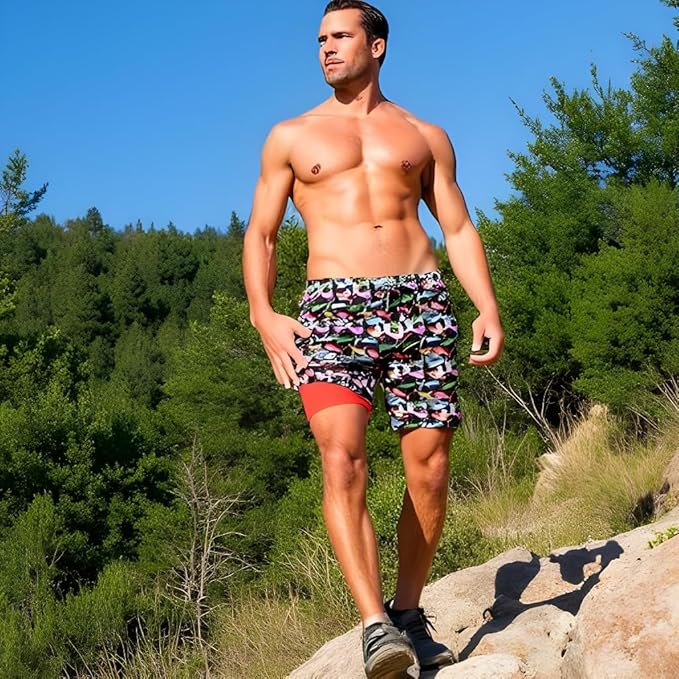 INGEAR Men's Athletic Stretch Workout Shorts Gym Quick Dry Running Trunks Boxer Lining