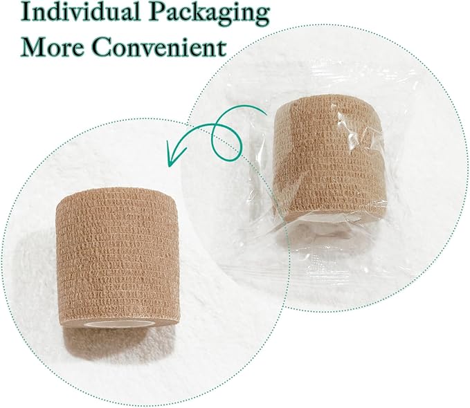 100 Rolls Self Adhesive Bandage Wrap 2 inch Cohesive Bandage Wrap Stretch Bandages Wraps Tape Elastic Self-Adherent Tape for Wrist Ankle Sports Swelling Sprains (Skin)