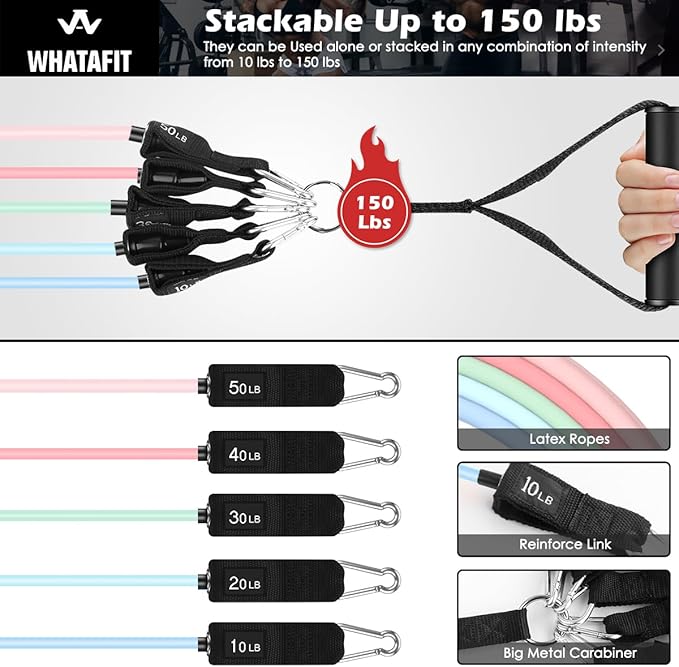 WHATAFIT Resistance Bands, Exercise Bands,Resistance Bands for Working Out, Work Out Bands with Handles for Men and Women Fitness, Strength Training Home Gym Equipment