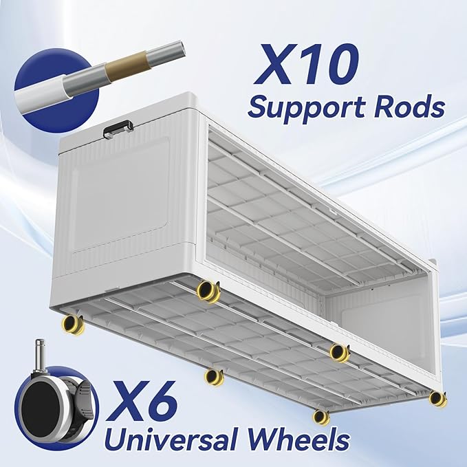 200GAL Extra Large Stackable Storage Bins with Lid, 800QT Plastic Closet Organizer and Storage Cabinet with Wheels and Doors, Folding Storage Box Container for Home Organization, 4Pack White