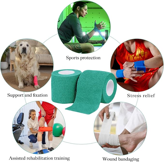 32 Rolls Self Adhesive Bandage Wrap 2 inch Cohesive Bandage Wrap Stretch Bandages Wraps Tape Black Elastic Self-Adherent Tape for Wrist Ankle Sports Swelling Sprains