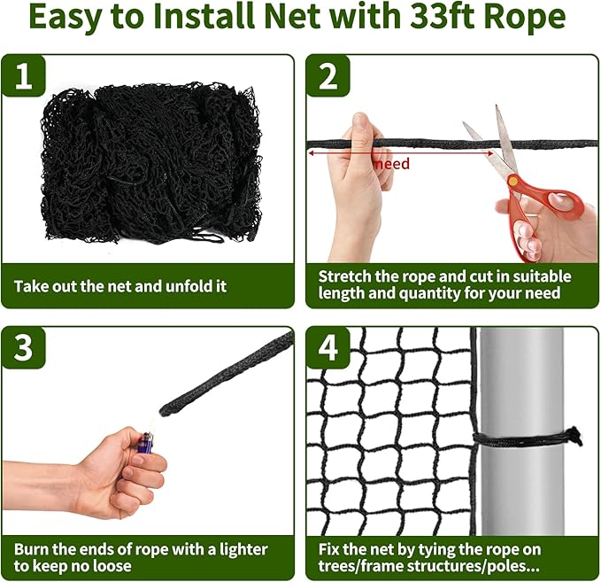 Heavy Duty Baseball Softball Backstop Nets - 33FT Rope Sports Netting Barrier for Basketball Soccer Lacrosse Hockey