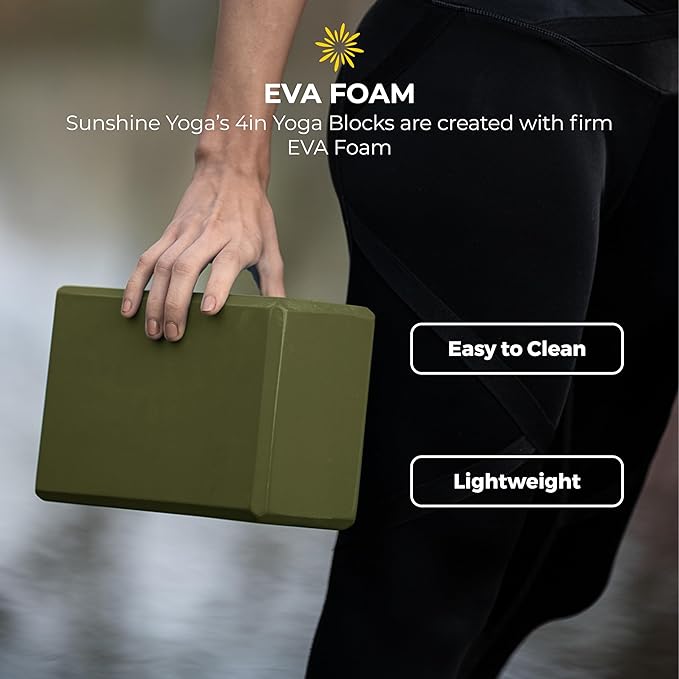 Sunshine Yoga 4" Yoga Block, 10 Pack Bulk EVA Foam Yoga Blocks, Firm and Supportive Yoga Brick, Balance Foam for Stretching, Pilates, and Workout, 4" x 6" x 9"