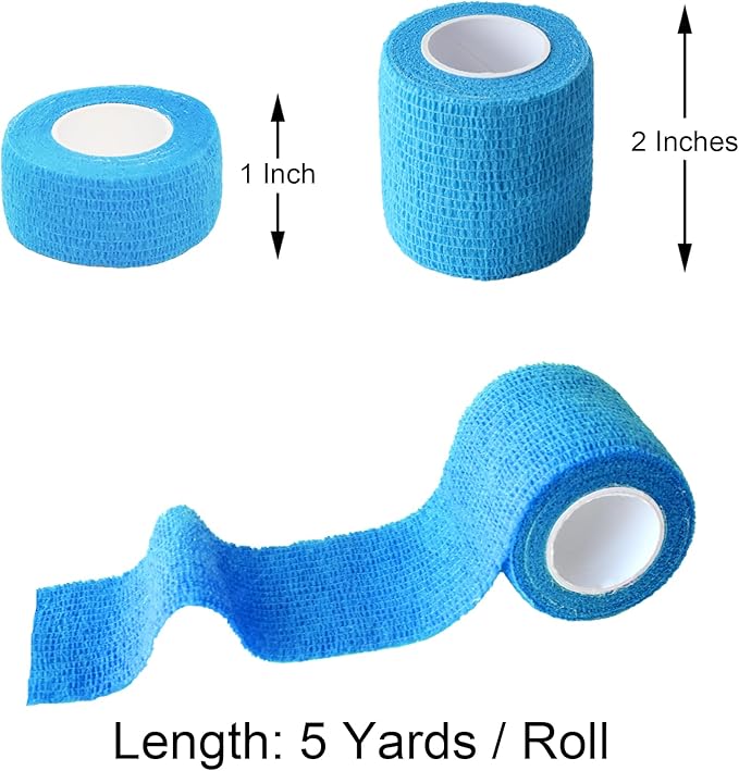 10 Pack Self Adherent Bandage Wrap Elastic Cohesive Bandage Self Adhesive Tape Vet Wrap Tape 2 Size (8Pack 2'' and 2Pack 1''), Light Blue
