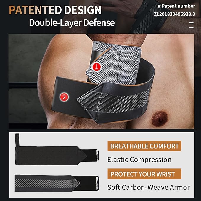 Jaffick Double-Layer Reinforced Wrist Wraps for Weightlifting - Men & Women, Thumb Loop Design for Powerlifting, Crossfit, Bodybuilding, Deadlifting - Fits Both Hands