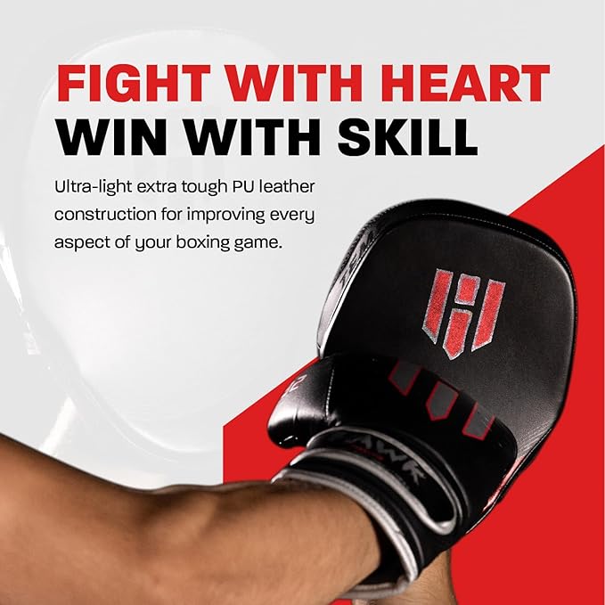 Hawk Sports Punching Mitts for Men, Women, & Kids, Leather Focus Mitts for Martial Arts & Boxing Training, Curved Punch Mitts for Karate, Kickboxing, Krav MAGA, Muay Thai & Taekwondo
