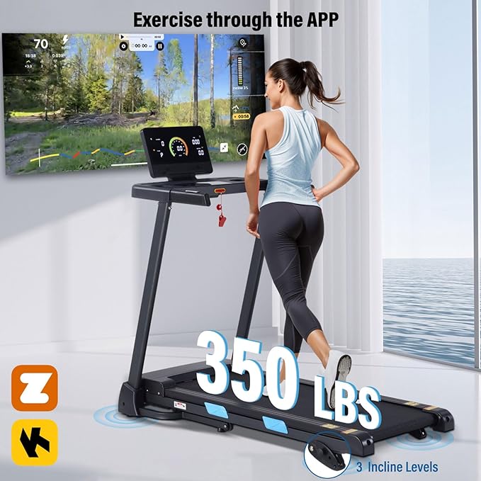 Treadmills for Home, 350 lbs Capacity, 10 MPH, 3.0HP Incline Treadmill with Bluetooth APP, 17 * 46" Belt, Running Threadmills Machine, LCD Display, 36 Programs