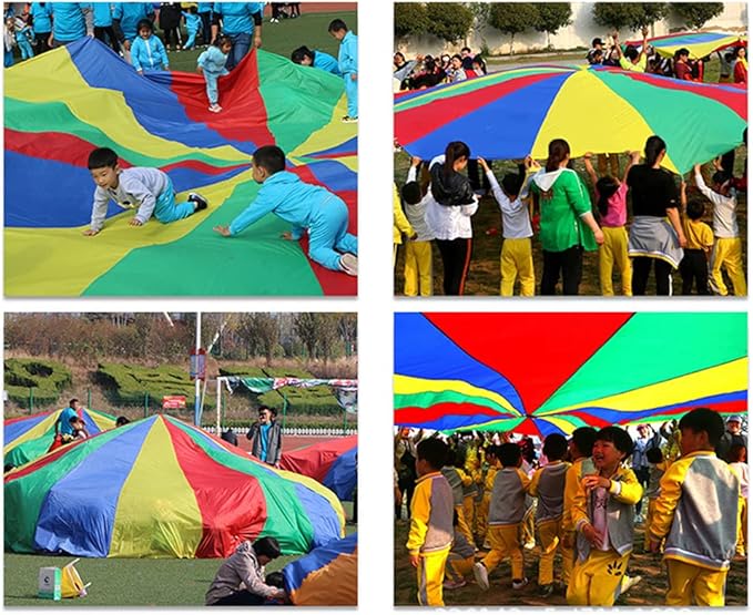 6.5ft/10ft/12ft/13ft/16.4ft/20ft Rainbow Parachute for Outdoor Party Games, Kids Play Parachute Group Cooperative Team Game Toys, Family Get-Together Entertainment