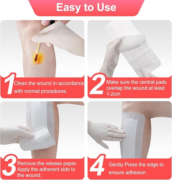 25Pcs Island Dressing Bordered Gauze 4"x10", Water-Resistant Large Adhesive Bandages, Absorbent Wound Dressing Pads Bandages Large Wound Care