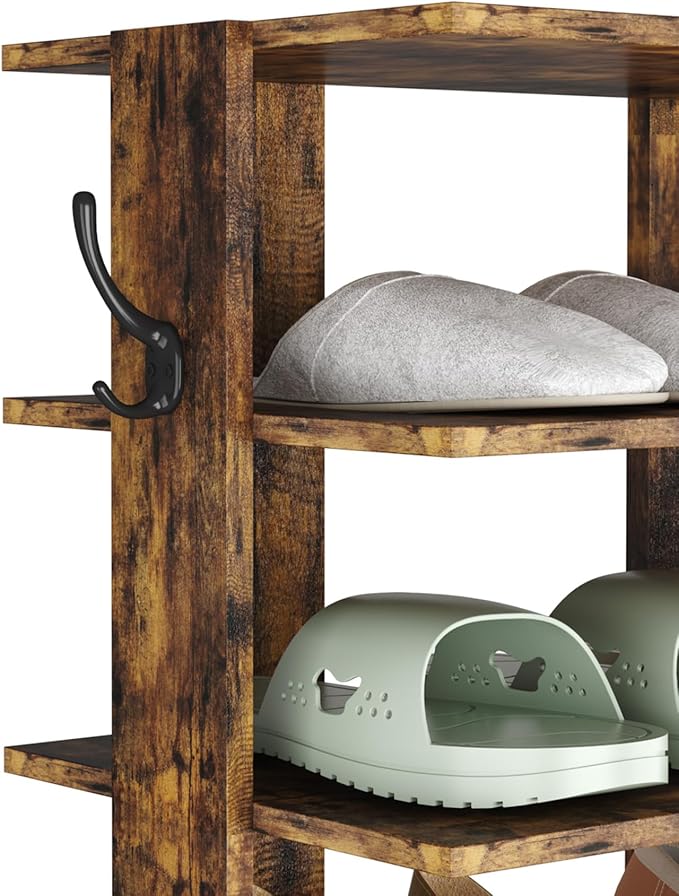 HOMEFORT 10-Tier Vertical Shoe Rack, Corner Shoe Tower, Double Rows 10 Tiers Shoe Shelf, Slim Shoe Storage Unit for 20 Pairs of Shoes, Shoe Stand for Entryway, Hallway, Closet (Rustic Brown)