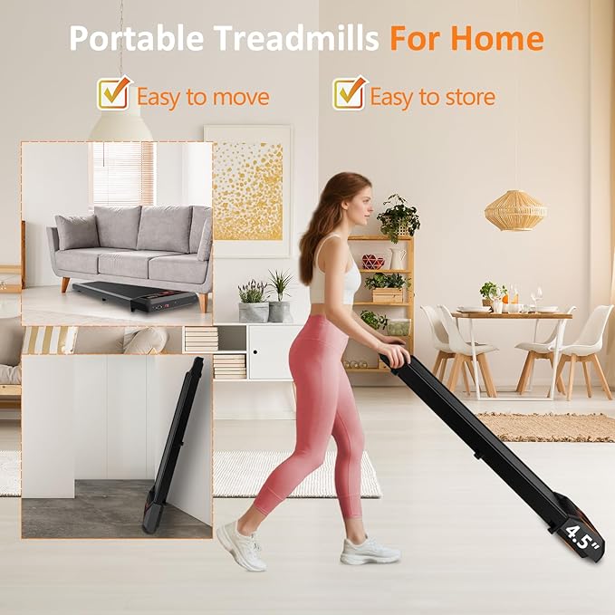 2.5HP Walking Treadmill Pad Incline, Under Desk Treadmill with Remote, 3 in 1 Low Noise Small Walking Mini Pad with Led Screen, Compact Treadmills for Home, 265lbs Capacity