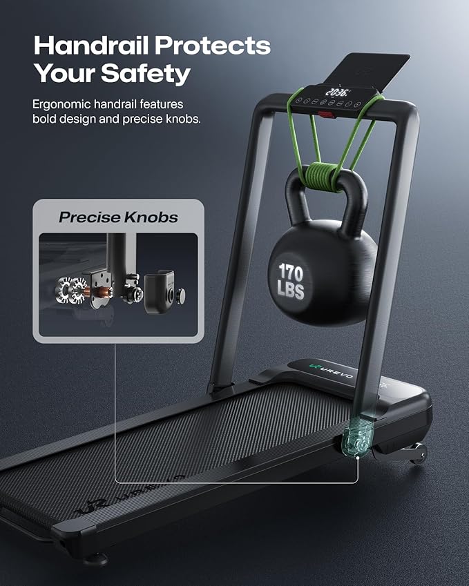 Smart Treadmill with 9% Auto Incline, Hiking and Running Walking Pad Treadmills for Home Office, Treadmill with UREVO APP, AI Powered Music Course, HIIT Programs Synced to Scenic Route, One-Click Mute