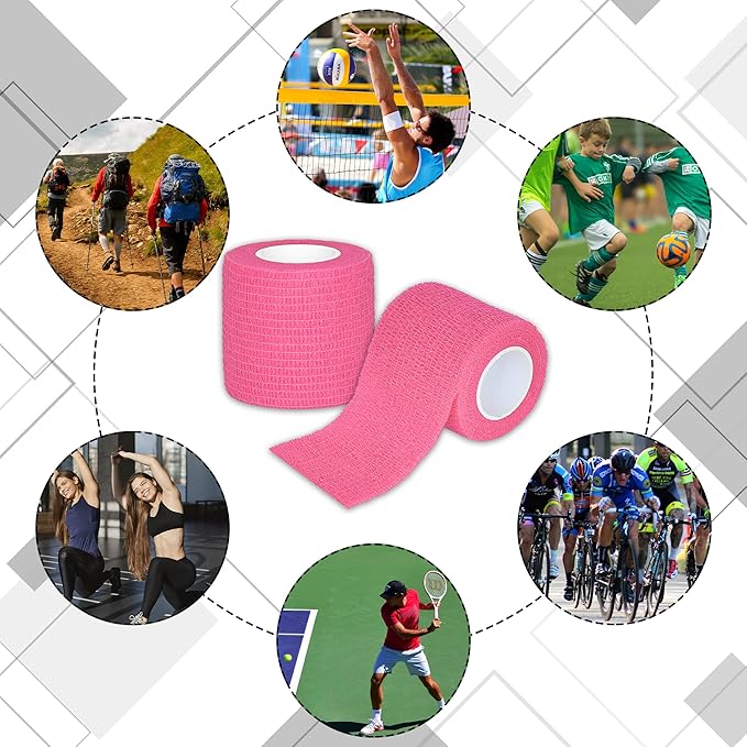 8 Rolls Cohesive Bandage 2” x 5 Yards Self Adherent Bandage Wrap Breathable Vet Tape Elastic Adhesive Bandage for Sports, Wrist, Ankle, Tattoo Wraps(Pink)