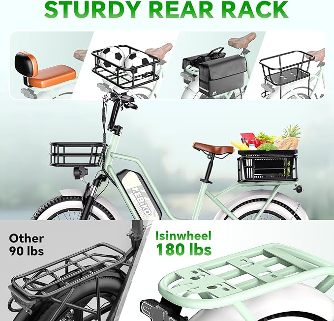 2 Seater Electric Bike, 48V 20AH(๐๐๐๐๐) Large Removable Battery, ๐๐๐๐๐ Peak Motor, 20"x 4.0" Fat Tire Ebike for Adults, 80+Miles Max,30+MPH, City Couple E Bike for All Terrain