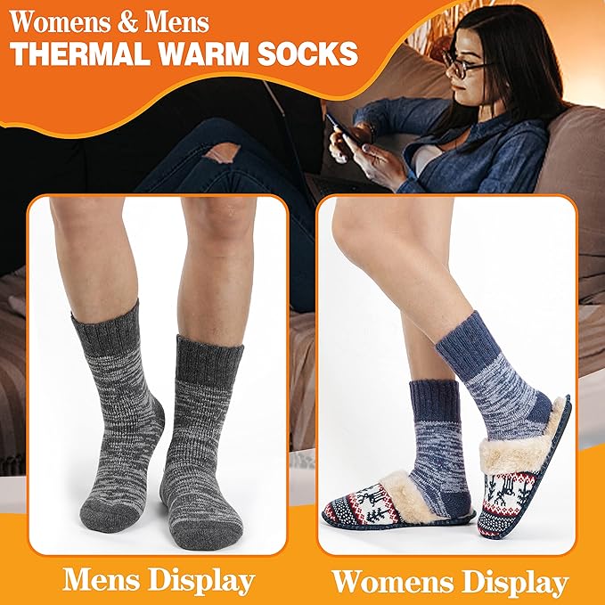 3 Pairs Warm Thermal Socks for Women & Men Winter Ski Thick Boot Insulated Socks for Cold Weather