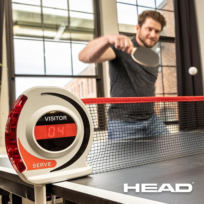 HEAD Easy Setup Ping Pong Table with Electronic Scorer - Junior Folding Table Tennis Table for Easy Storage - Game Room Table Includes 2 Paddles and Balls